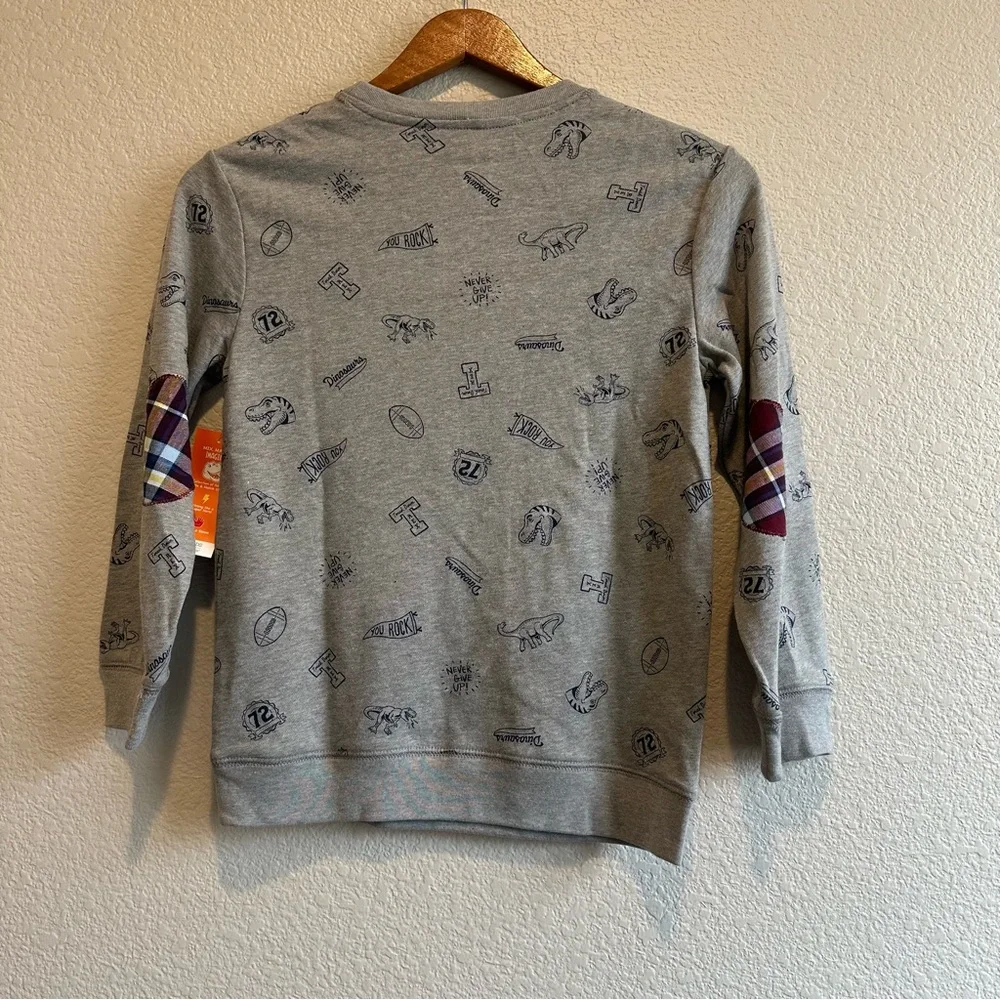 Boys’ Dinosaur sweatshirt New with Tags size 10 with cute plaid elbow patch - Picture 5 of 7